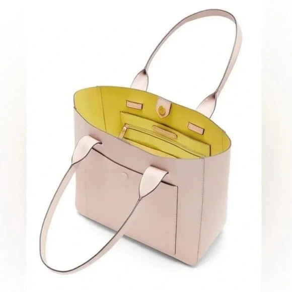 Banana Republic Leather Large East-West Tote in taupe with a lime interior - Picture 2 of 11